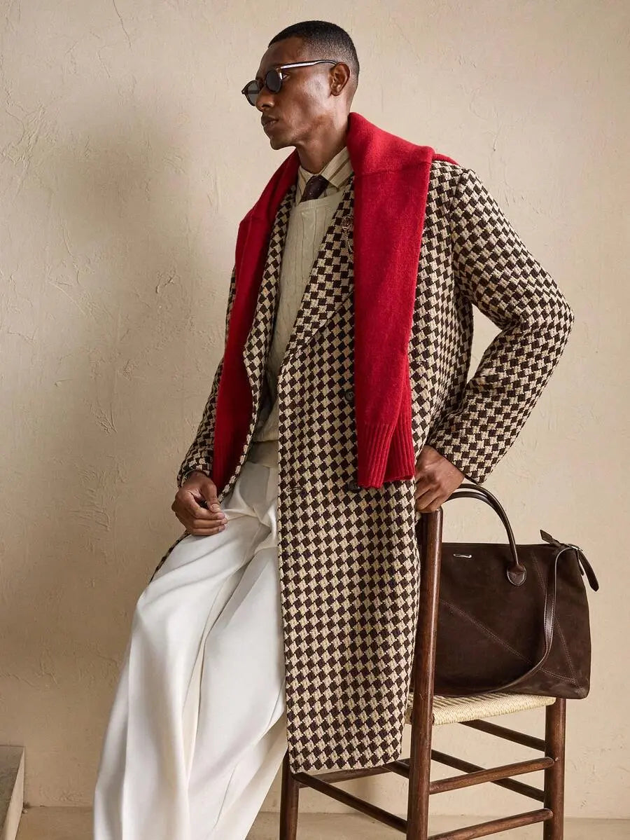 Men’s Vintage Checkered Wool Overcoat – Premium Long Winter Coat Nuvella-Lane