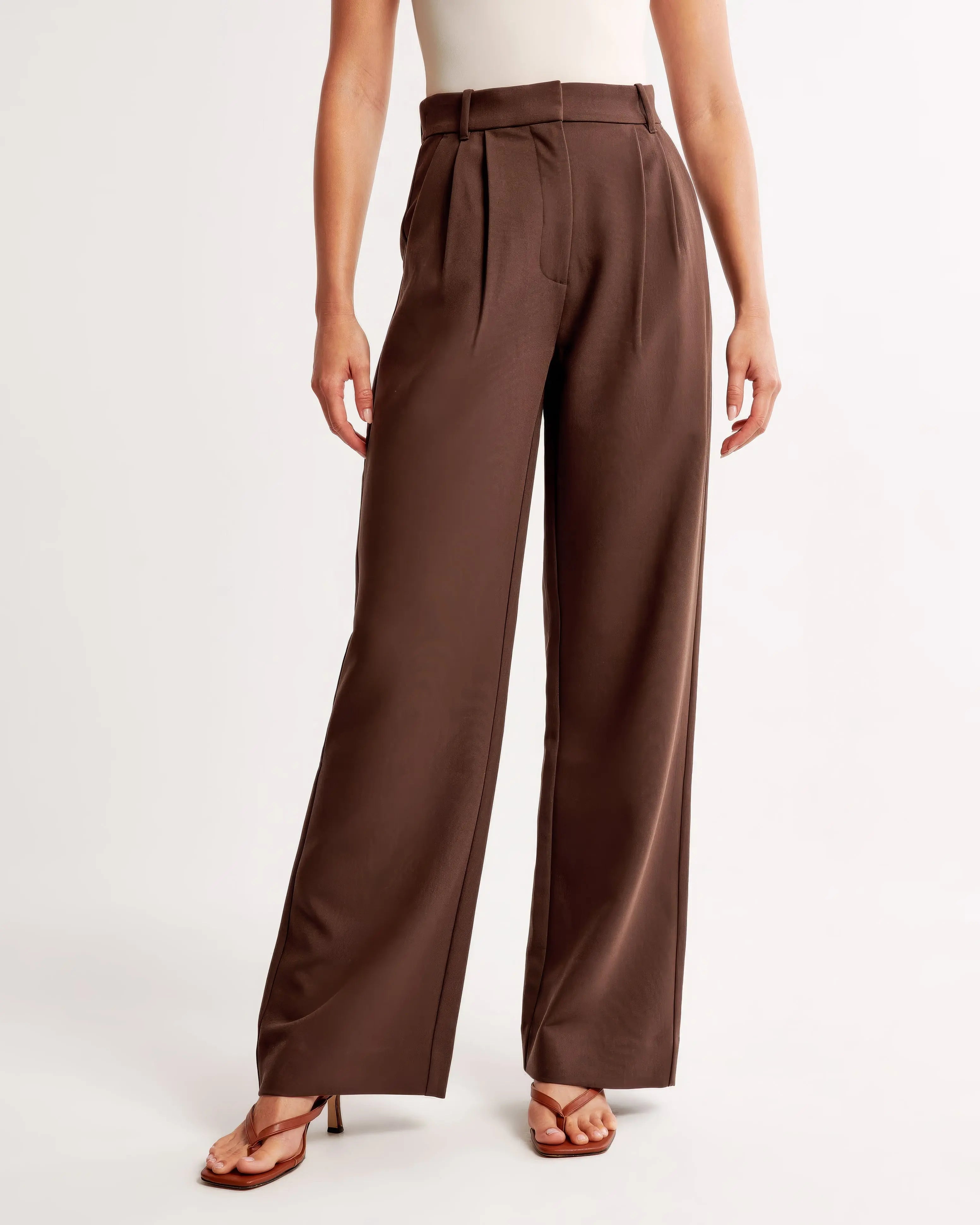 High-Waisted Wide Leg Beige Trousers for Women – Casual Chic
