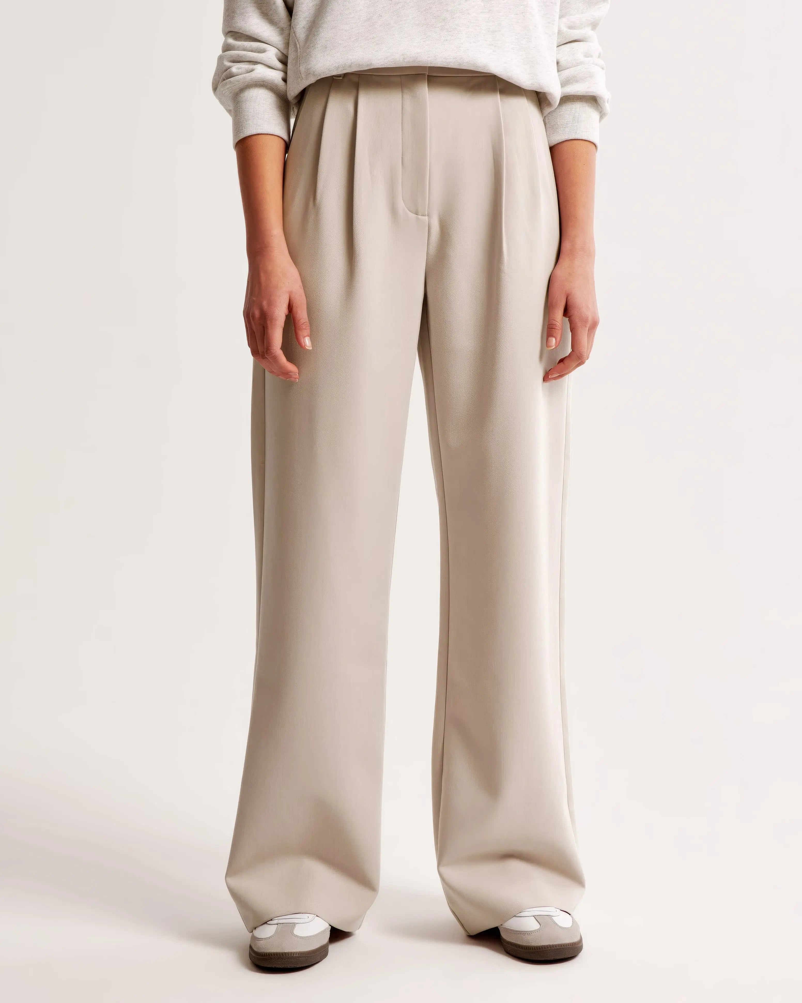 High-Waisted Wide Leg Beige Trousers for Women – Casual Chic