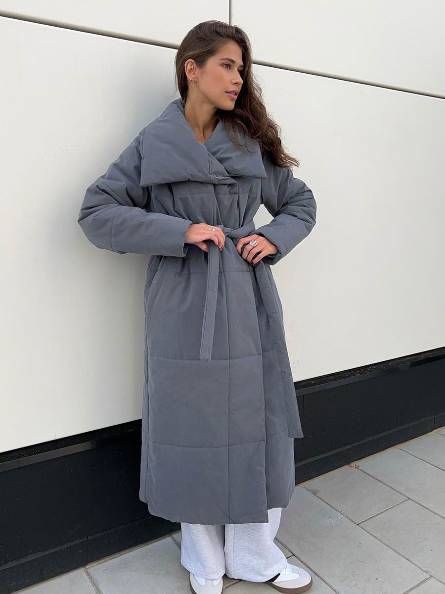 Long Belted Puffer Coat for Women – Elegant Winter Jacket