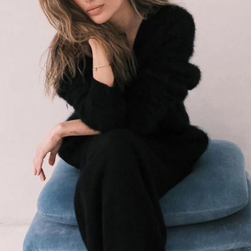 Soft Grey Fluffy Knit Cardigan – Luxury Oversized Sweater for Women