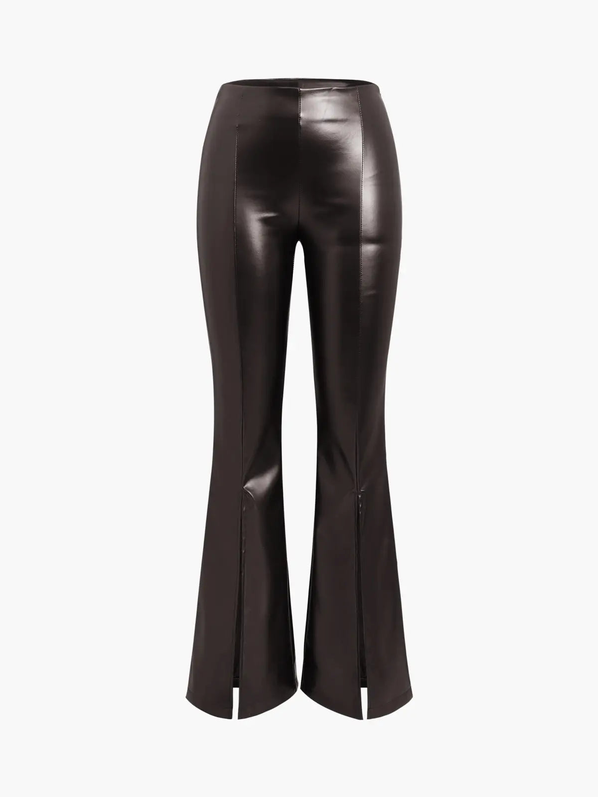 Women’s Black Faux Leather Flared Trousers – High-Waisted Slim Fit