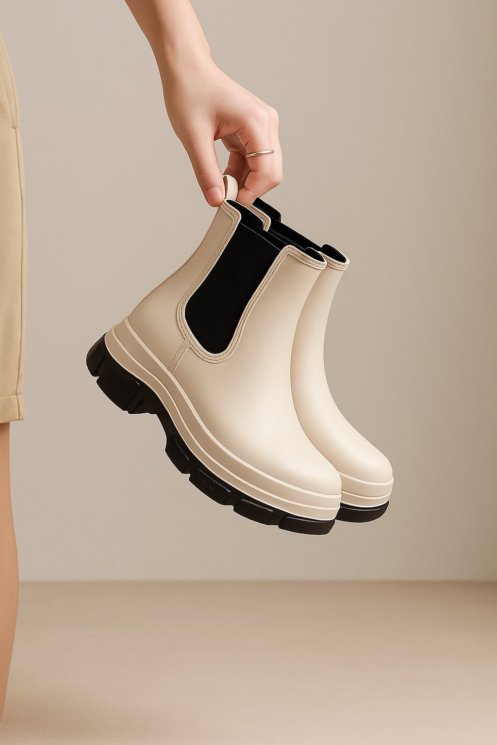 Chunky Beige Chelsea Rain Boots for Women | Waterproof & Stylish
