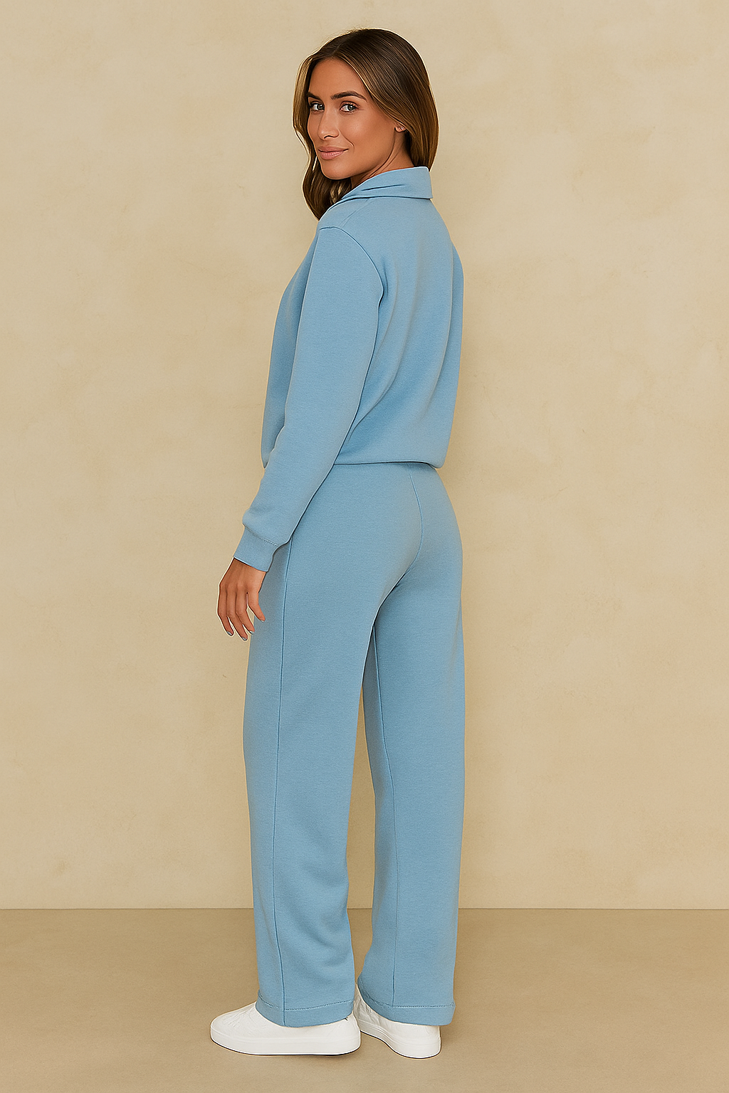 Elegant Beige Zipper Lounge Set