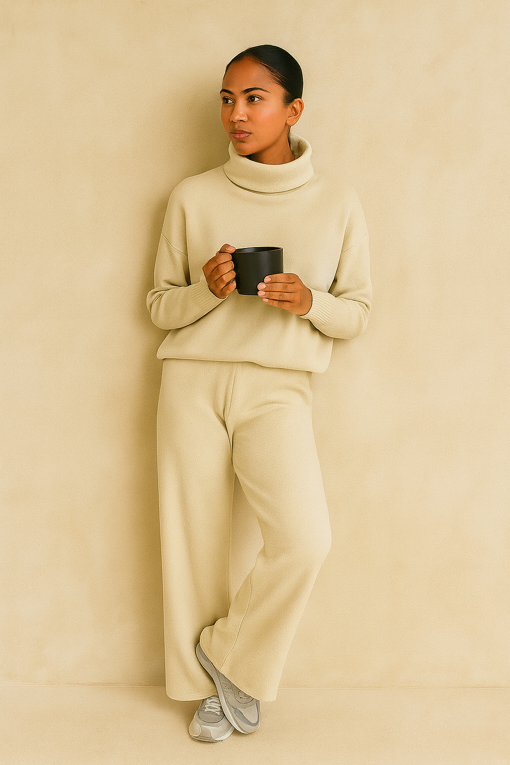 Soft Knit Turtleneck Lounge Set – Mocha Brown