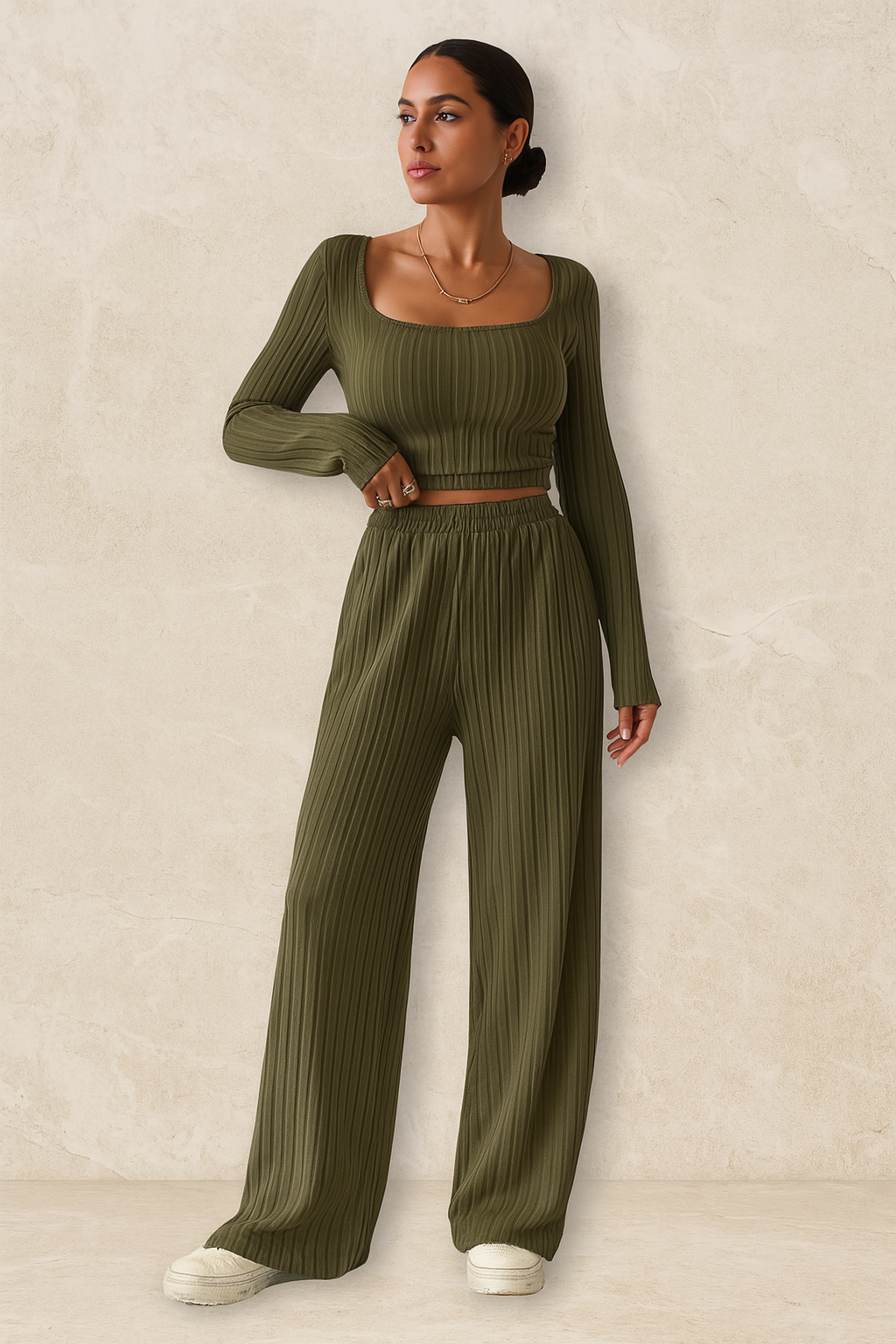Ribbed Knit Lounge Set in Cream | 2-Piece Cozy Co-ord