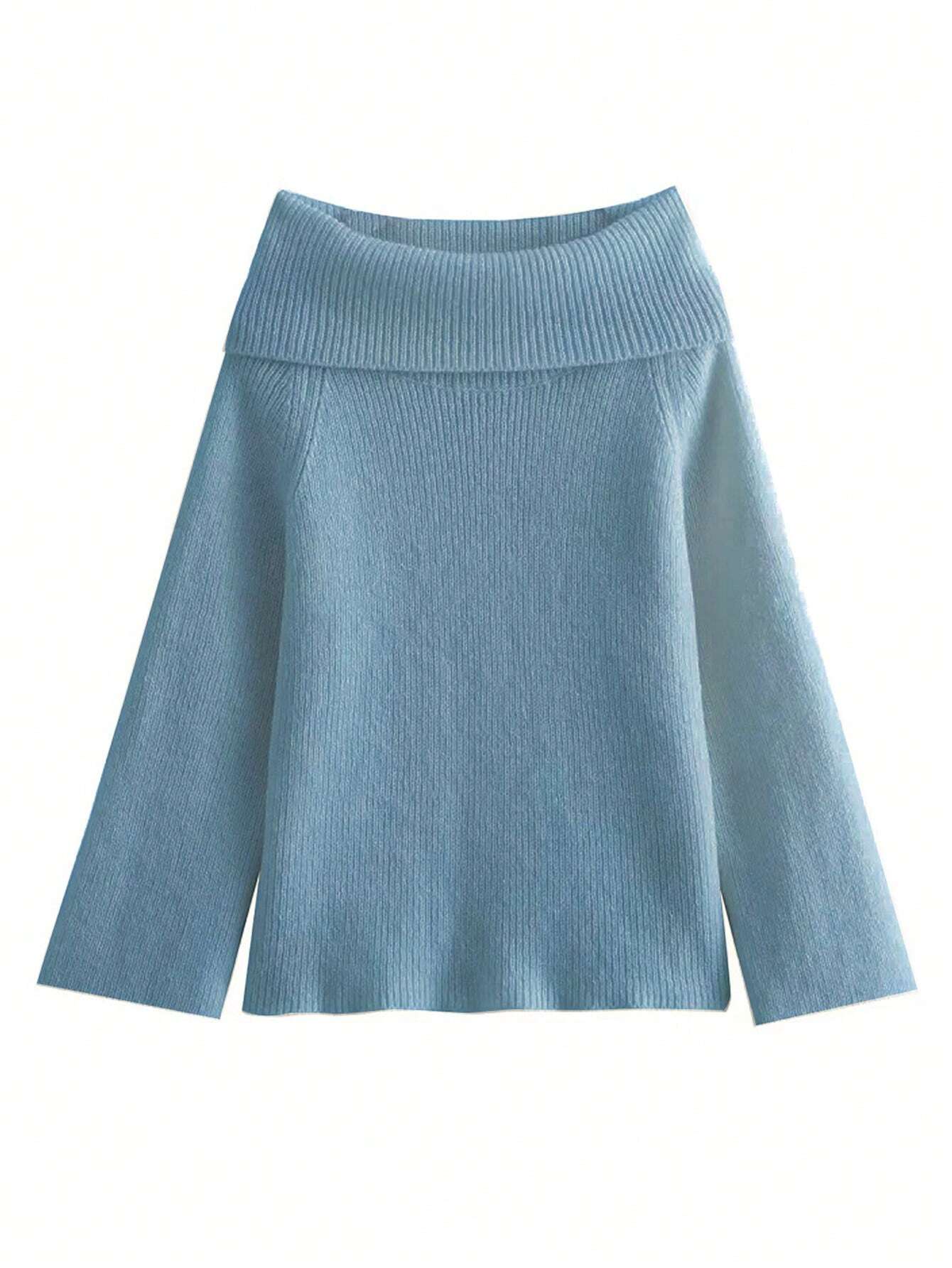 Off Shoulder Knit Dress –Sweater Dress with Folded Collar