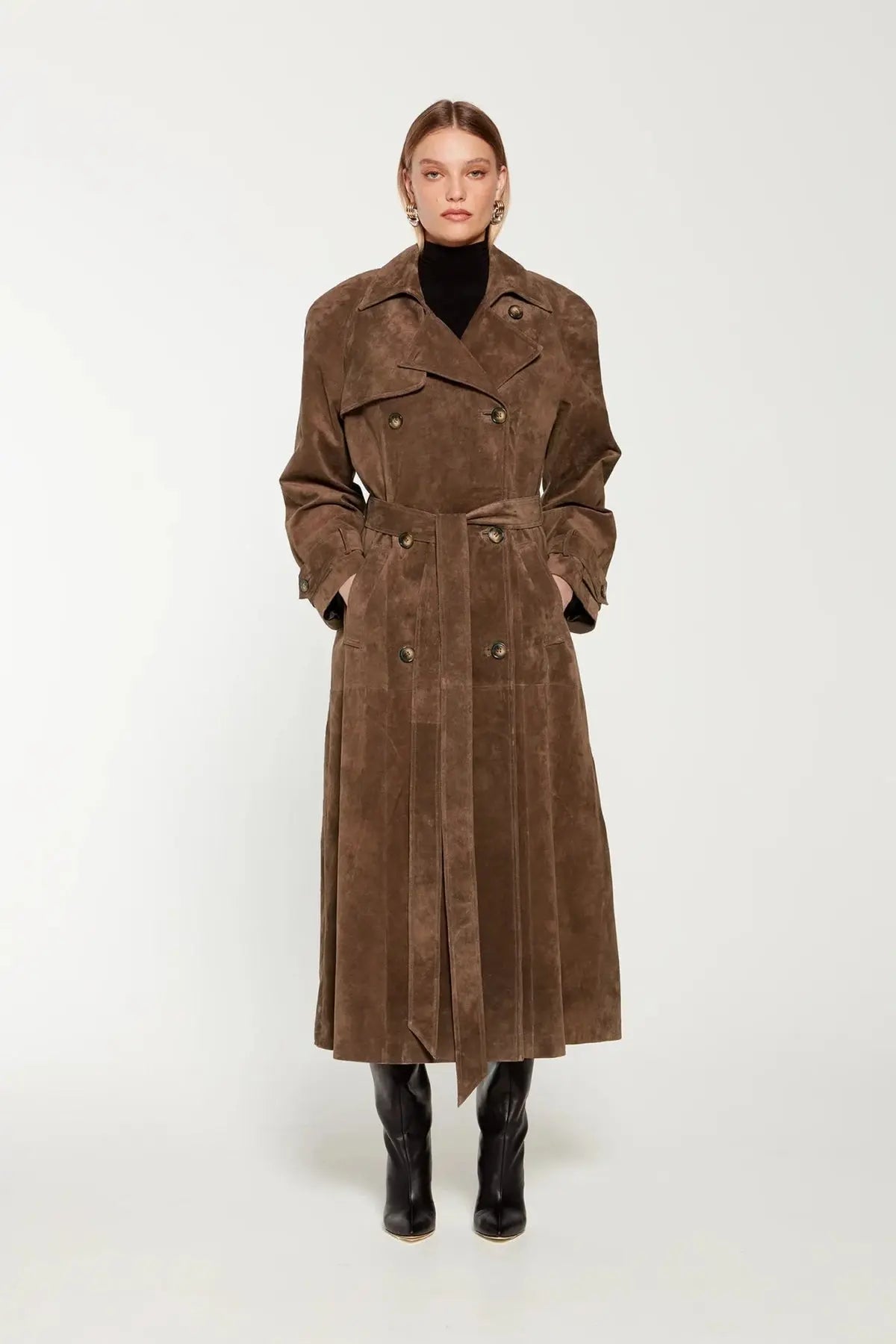 Women's Long Suede Trench Coat