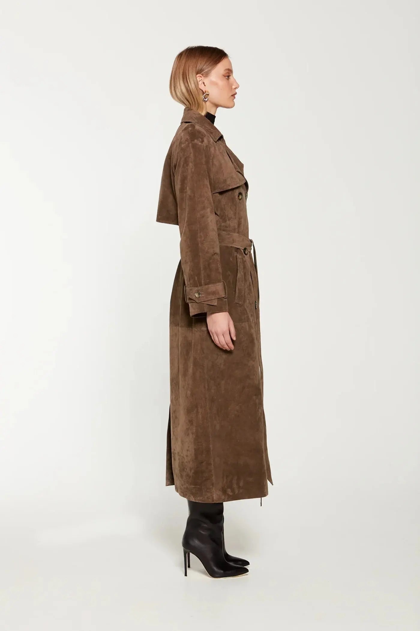 Women's Long Suede Trench Coat