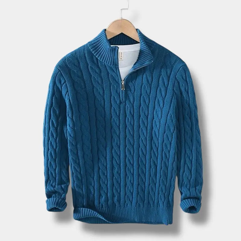 Men's Cable-Knit Half-Zip Sweater – Warm Pullover with Stand Collar Nuvella-Lane