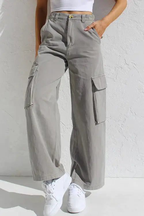 Women’s Cargo Trousers – Wide-Leg Fit with Side Pockets