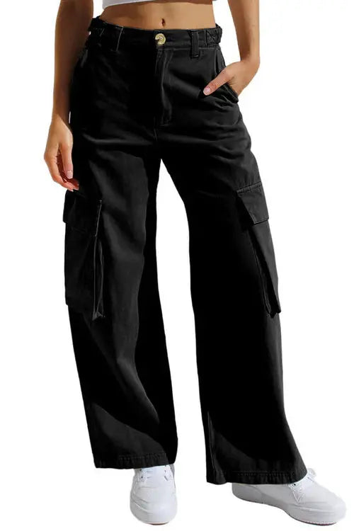 Women’s Cargo Trousers – Wide-Leg Fit with Side Pockets