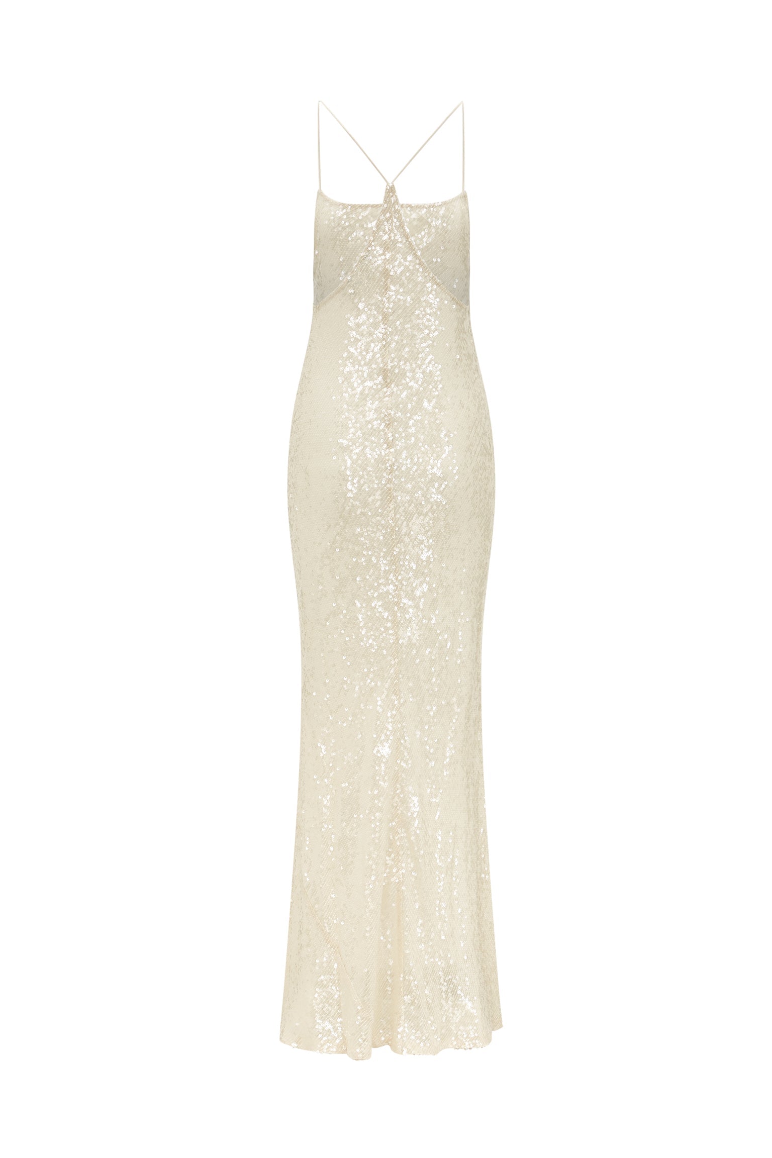 Elegant Sequin Evening Dress – Champagne | Backless Maxi Gown