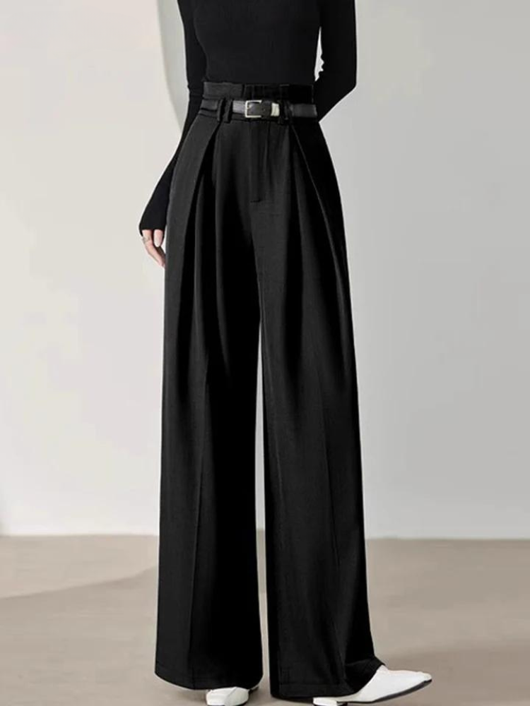 Women’s High-Waisted Pleated Wide-Leg Trousers – Elegant Fit