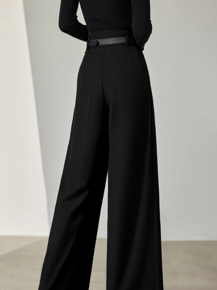 Women’s High-Waisted Pleated Wide-Leg Trousers – Elegant Fit