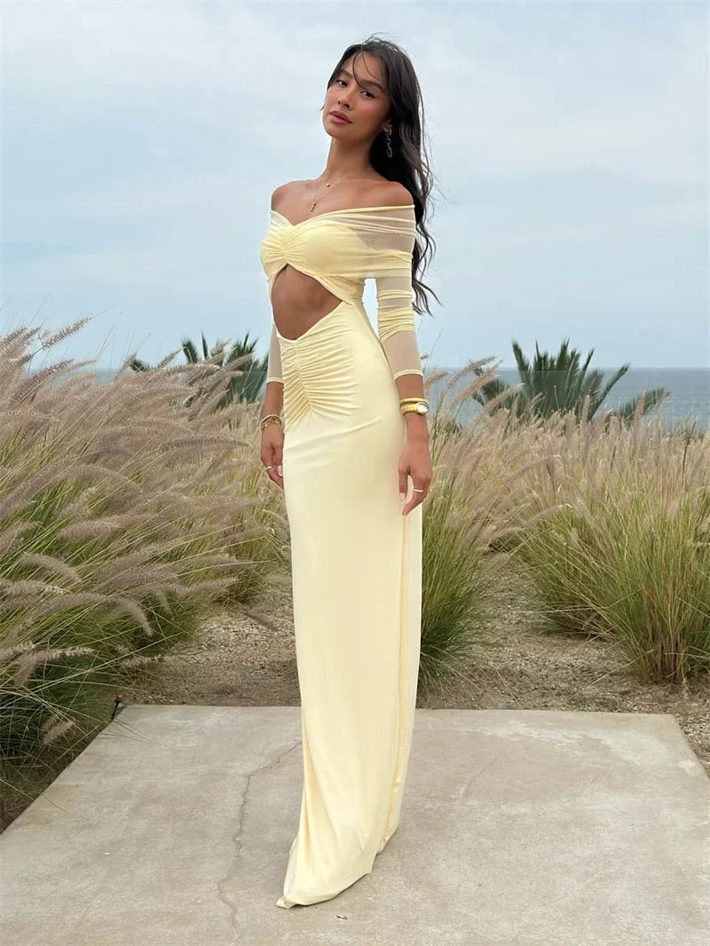 Off-Shoulder Cut-Out Evening Gown – Long Formal Dress for Women