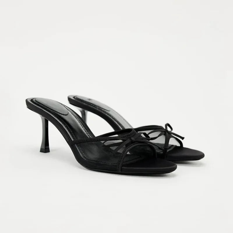 Women’s Black Mule Heels – Strappy Open Toe Sandals