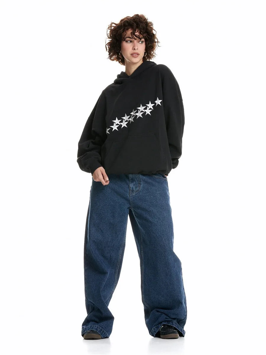 Unisex Oversized Hoodie with Floral Embroidery – Casual Streetwear Sweatshirt