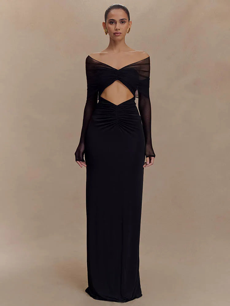 Off-Shoulder Cut-Out Evening Gown – Long Formal Dress for Women