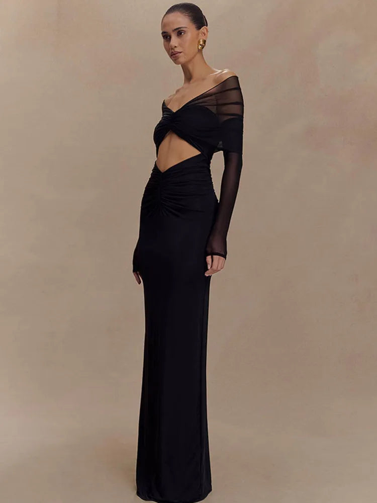 Off-Shoulder Cut-Out Evening Gown – Long Formal Dress for Women