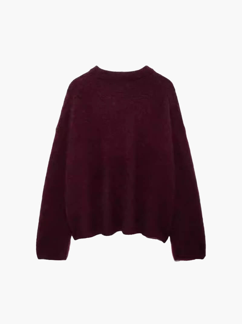 Women's Oversized Crew Neck Sweater – Burgundy Knit Pullover