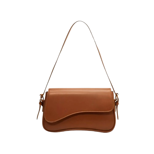 Brown Wave Flap Leather Shoulder Bag – Elegant Minimalist Design