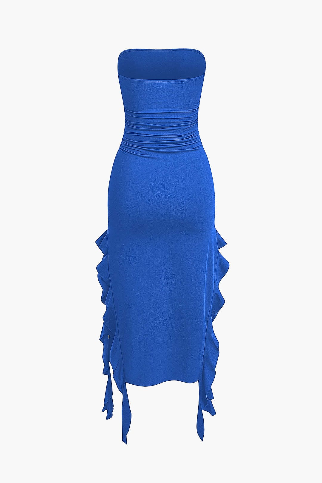 Women’s Strapless Bodycon Midi Dress with Ruffle Hem – Party Outfit