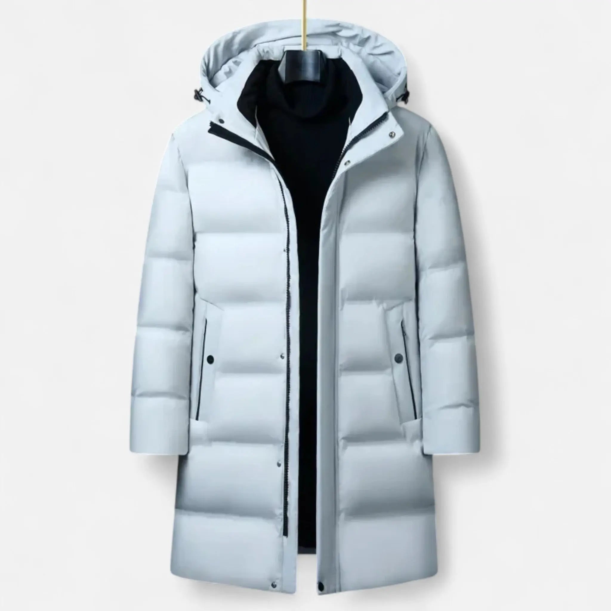 Men’s Long Puffer Jacket – Windproof Hooded Winter Coat with Insulated Padding Nuvella-Lane