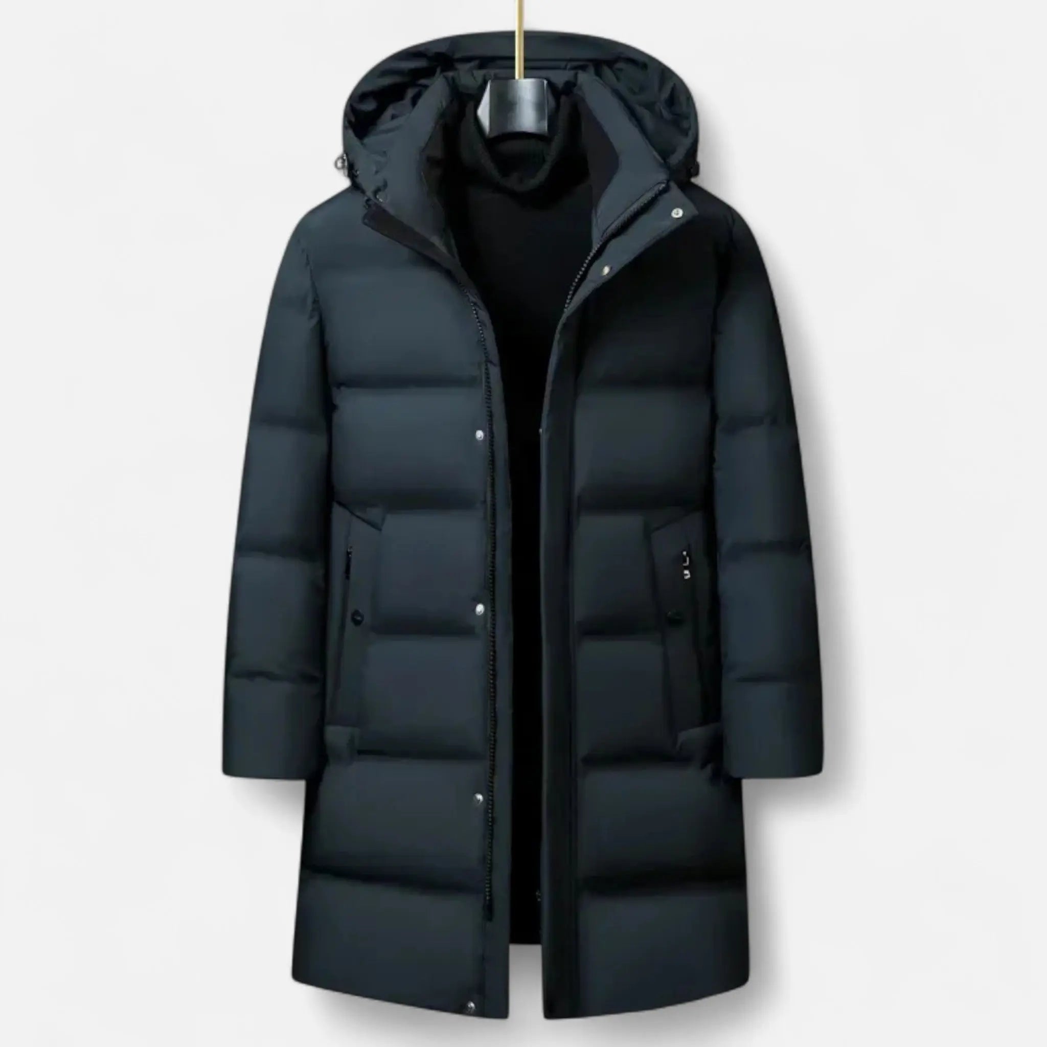Men’s Long Puffer Jacket – Windproof Hooded Winter Coat with Insulated Padding Nuvella-Lane