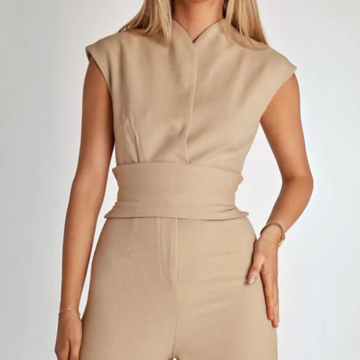 Women’s High Neck Sleeveless Jumpsuit – Wide Leg One-Piece