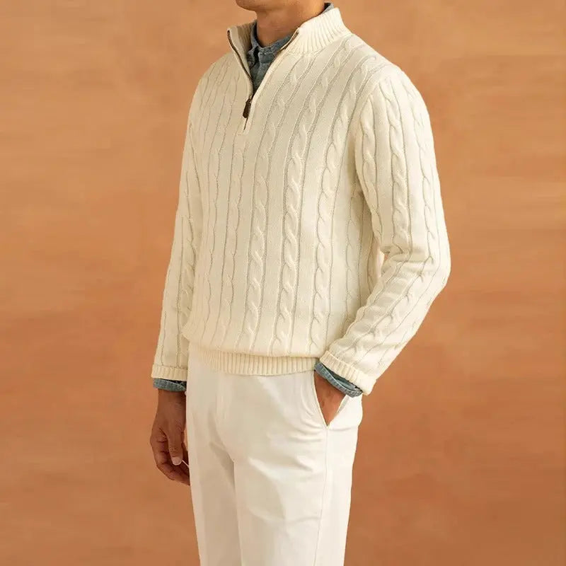 Men’s Cable-Knit Half-Zip Sweater – Warm Pullover with Stand Collar Nuvella-Lane