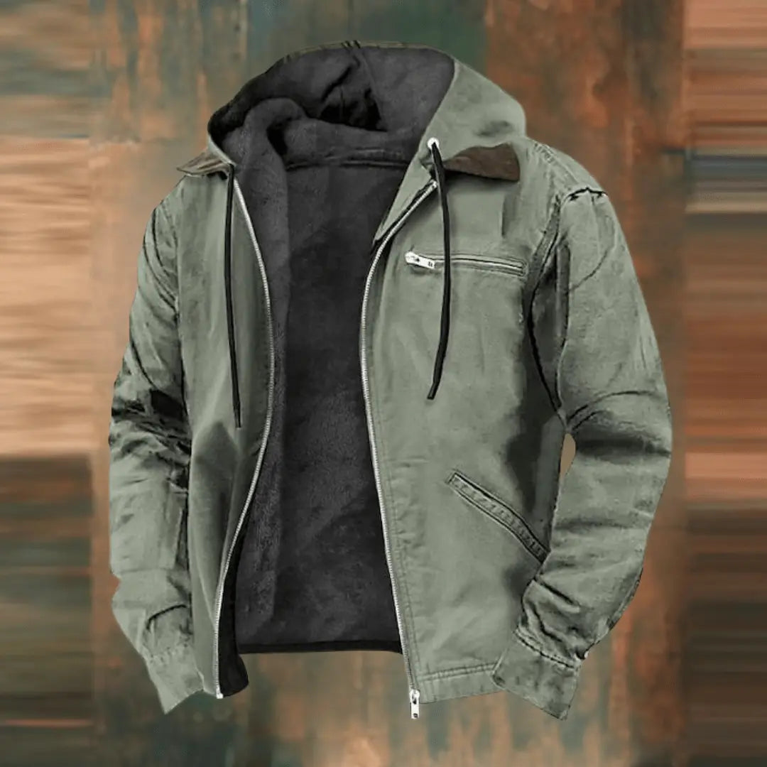 Men’s Fleece-Lined Hooded Jacket – Casual Zip-Up Outerwear with Drawstring Hood Nuvella-Lane