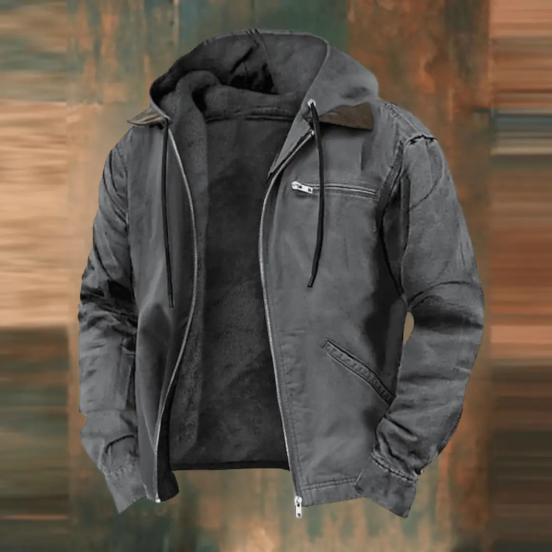 Men’s Fleece-Lined Hooded Jacket – Casual Zip-Up Outerwear with Drawstring Hood Nuvella-Lane