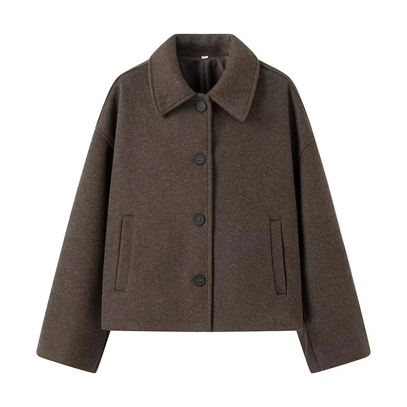 Women’s Button-Up Jacket with Collar – Casual Mid-Season Coat