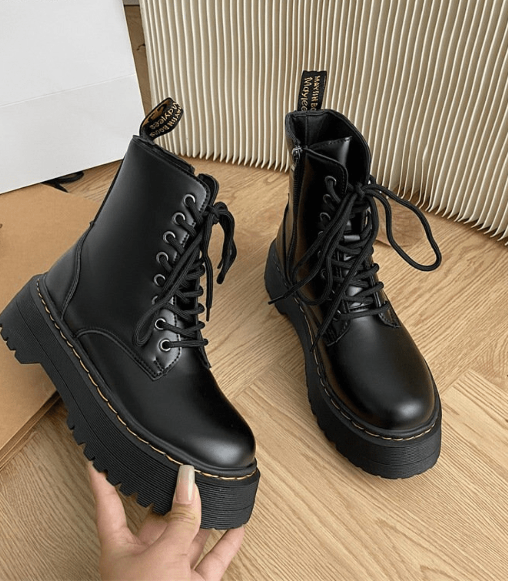 Women’s Black Platform Combat Boots – Lace-Up Ankle Boots