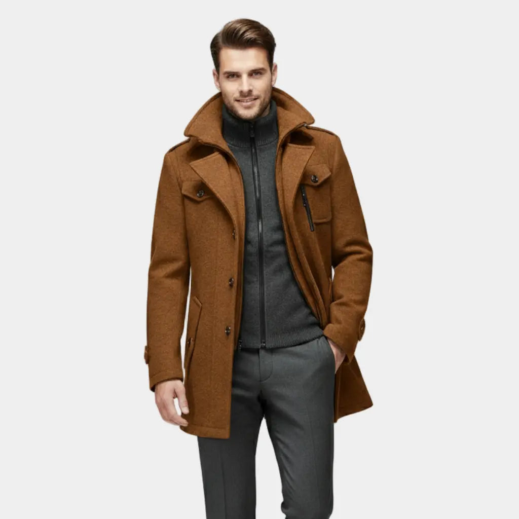 Men’s Wool-Blend Overcoat – Tailored Winter Coat with Removable Inner Layer Nuvella-Lane