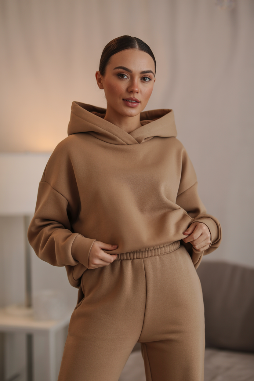 Cropped Hoodie & Jogger Set in Mocha Brown | Cozy Streetwear