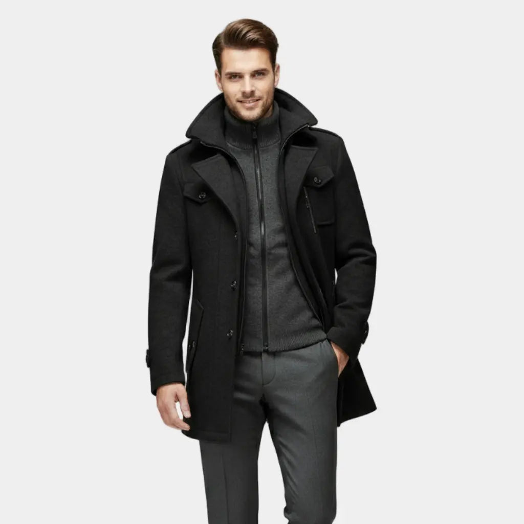 Men’s Wool-Blend Overcoat – Tailored Winter Coat with Removable Inner Layer Nuvella-Lane