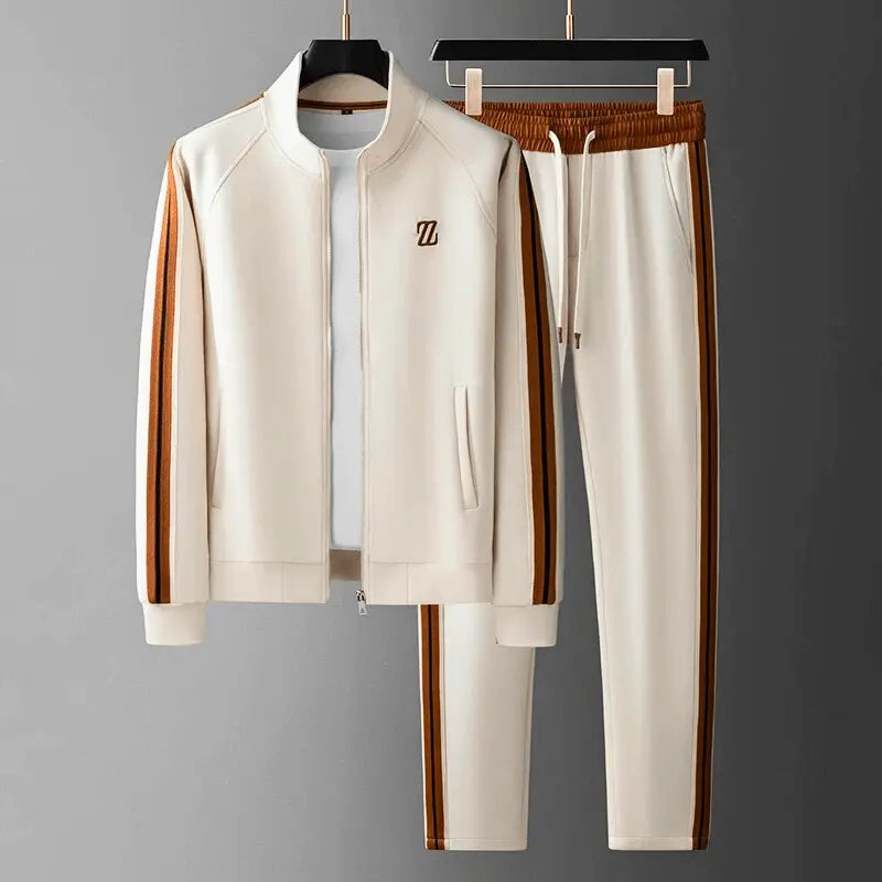 Men’s Retro Zip-Up Tracksuit Set – Two-Piece Jogger Suit with Contrast Trim Nuvella-Lane