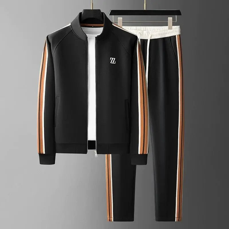 Men’s Retro Zip-Up Tracksuit Set – Two-Piece Jogger Suit with Contrast Trim Nuvella-Lane