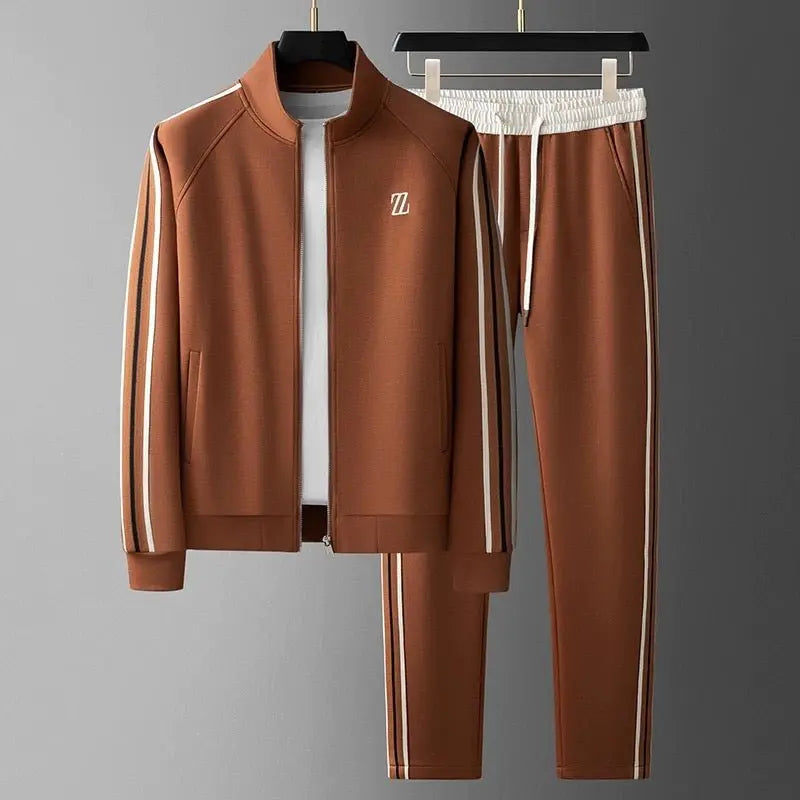 Men’s Retro Zip-Up Tracksuit Set – Two-Piece Jogger Suit with Contrast Trim Nuvella-Lane